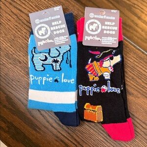 Puppie Love Women's Rescue Dog Socks - Blue and Pink